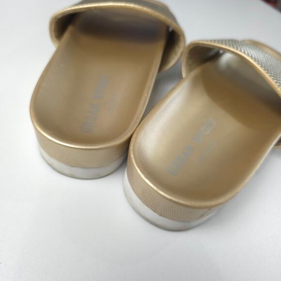 J/Slides Urban Sport Textured Leather Slide Sandal, Gold Laser, Size 9 - Picture 3 of 10